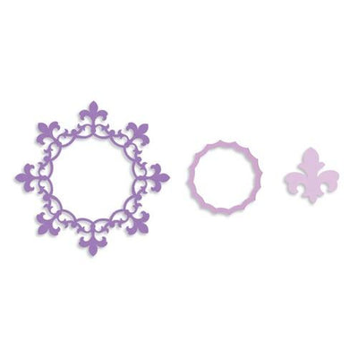 Sizzix Framelits Die Set 3PK - Frame, Circle w/Fleur de Lis Edging